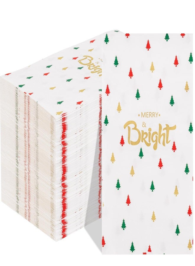 WDF 100Pack Colorful Christmas Hand Towels Disposable - 3 Ply Disposable Christmas Tree Napkins With Merry Bright -Colorful Napkins for Bathroom Table Decor - Image 1